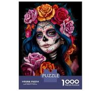 Puzzle pour Adultes 1000 Pièces Sugar Skull Woman with Flowers Puzzle Casse-tête Jeu pour S'amuser en Famille Interaction Parent-Enfant 52x38cm/1000pcs