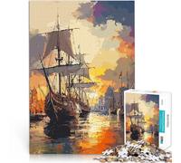 Puzzle pour Adultes 1000 pièces Sunset Harbor avec des navires Compétition de Vitesse Manuelle Décoration Parfaite 75x50cm