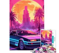 Puzzle pour Adultes 1000 pièces Synthwave Rétro Voiture Coucher de Soleil Aide à exercer Le Cerveau Défi Difficile Jeu éducatif pour Les 14 Ans et Plus (50x75cm)