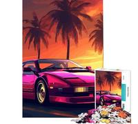 Puzzle pour Adultes 1000 pièces Synthwave Rétro Voiture Coucher de Soleil Jeu éducatif Jouet intellectuel Cadeau de Père Noël Secret Anti-Stress (Dimensions 75x50cm)