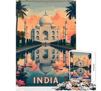 Puzzle pour Adultes 1000 pièces Taj Mahal Inde Poster Jeu Relaxant Défi Difficile Jouet éducatif Cadeau Unique pour Un Anniversaire (52x38cm)