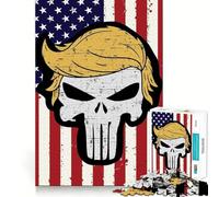Puzzle pour Adultes 1000 pièces Tête de Mort Trump Fierté américaine Découpe précise Jeu d'art cognitif Jouet Détente Décoration Murale de Noël (50x75cm)