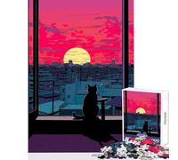 Puzzle pour Adultes 1000 pièces Thème Chats et Villes Jeu de Construction Amusant et éducatif Idéal pour renforcer Les Liens du Couple Dimensions 50x75cm