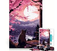 Puzzle pour Adultes 1000 pièces,thème Japonais Chat Coucher de Soleil,Pixel Art,décoration soignée,Jeu de logique et d'adresse,Divertissement Occasionnel,Cadeau d'anniversaire (38x52cm)
