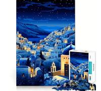 Puzzle pour Adultes 1000 pièces,thème Village Nocturne Grec,Art,Assemblage Lisse,Amusant,résolution de problèmes,Jeu décontracté,idéal pour Un Anniversaire ou Une activité Artistique (50x75cm)