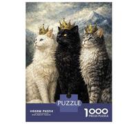 Puzzle pour Adultes 1000 Pièces Three Regal Cats with Crowns Painting Puzzle Casse-tête Difficile, Cadeau pour Les Amis Et La Famille 52x38cm/1000pcs