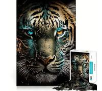 Puzzle pour Adultes 1000 pièces Tigre aux Yeux Bleus et Rouges,découpe précise,Jeu de Construction Amusant et Stimulant,Loisirs créatifs,Jeu Artistique d'anniversaire (38x26cm)