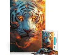 Puzzle pour Adultes 1000 pièces Tigre Blanc en feu Découpe précise Jeu d'art cognitif Jouet Détente Décoration Murale de Noël (50x75cm)