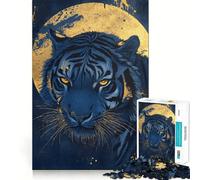 Puzzle pour Adultes 1000 pièces Tigre Bleu au Clair de Lune Découpe Impeccable Amusant,Stimulant l'esprit,Jeu de détente,décoration de Noël (38x52cm)