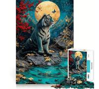 Puzzle pour Adultes 1000 pièces Tigre Bleu et Lune,Assemblage Fin,activité ludique et Intelligente,Jeu Relaxant,Cadeau de Noël apaisant (38x52cm)