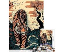 Puzzle pour Adultes 1000 pièces Tigre Ukiyo E Japon Chine Jeu Manuel Difficile Décoration intérieure Jouet Collection d'artistes Beaux-Arts (38x52cm)