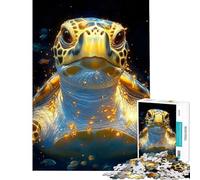 Puzzle pour Adultes 1000 pièces Tortue Marine aux Reflets dorés Animal Difficile et Stimulant Jeu Amusant à partir de 14 Ans (50x75cm)