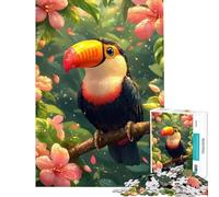 Puzzle pour Adultes 1000 pièces Toucan dans Une Floraison Tropicale Jouet Animalier addictif pour cultiver la Patience Jeux de Famille Décoration Parfaite Cadeau Amusant (Dimensions 38x52cm)
