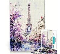 Puzzle pour Adultes 1000 pièces Tour Eiffel Peinture Aquarelle Bordure Fine Jeu de résolution de problèmes et de détente Jeu d'art pour Anniversaire (38x52cm)