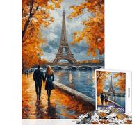 Puzzle pour Adultes 1000 pièces Tour Eiffel Promenade d'automne Jeu Impossible Défi Difficile Jouet éducatif Renforcer l'amour Entre Les Couples (52X38cm)