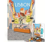 Puzzle pour Adultes 1000 pièces Tramway de Lisbonne Portugal Bordure Fine Jeu de résolution de problèmes et de détente Jeu d'art pour Anniversaire (38x52cm)
