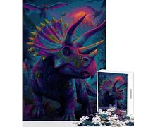 Puzzle pour Adultes 1000 pièces Tricératops coloré dans la Jungle Jeu Familial Stimulant Jouet éducatif Cadeau pour Les Amis et la Famille (38x52cm)