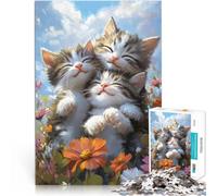 Puzzle pour Adultes 1000 pièces Trois Chatons dans Les Fleurs Apprentissage éducatif Décoration Murale, Cadeaux Uniques pour Anniversaire et Noël 50x70cm