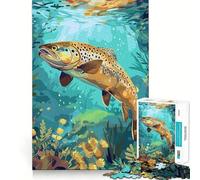 Puzzle pour Adultes 1000 pièces Truite Brune sous l'eau Pièces découpées nettes Jeu de réflexion Temps Libre Décoration de Noël (38x52cm)