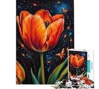 Puzzle pour Adultes 1000 pièces Tulipe Orange avec Papillon Jeu Stimulant éducatif décoration Parfaite Cadeau Amusant (Dimensions 50x75cm)
