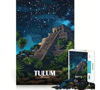 Puzzle pour Adultes 1000 pièces Tulum Mexique Ciel Nocturne Pyramide Bords précis Jeu Stimulant Le Cerveau Jeu Calme Cadeau d'anniversaire (38x26cm)