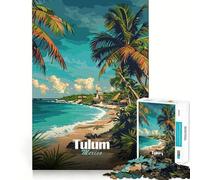 Puzzle pour Adultes 1000 pièces Tulum Mexique Plage Affiche de Voyage Découpe précise Art Jeu cognitif Jouet Détente Décoration Murale de Noël (38x52cm)
