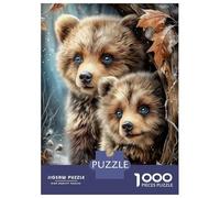 Puzzle pour Adultes 1000 Pièces Two Cute Bear Cubs in Winter Puzzle Casse-tête Difficile, Cadeau pour Les Amis Et La Famille 52x38cm/1000pcs