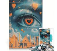 Puzzle pour Adultes 1000 pièces Un œil avec Un Iris en Forme de cœur, Jouet éducatif, Assemblage du modèle, avec Poster Assorti et fiche d'informations 38x26cm