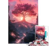 Puzzle pour Adultes 1000 pièces Unity Arbre Rose Paysage de Coucher de Soleil pour Jeu éducatif défi et Casse-tête Cadeau d'anniversaire pour Femmes et Hommes (Taille 38x52cm)