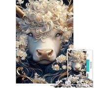 Puzzle pour Adultes 1000 pièces Vache Blanche avec Fleurs Puzzle Animalier Jeux relaxants Vacances à la Maison Divertissement Activités à Domicile (Dimensions 50x75cm)