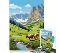Puzzle pour Adultes 1000 pièces Vaches suisses Mignon Pixel Art Découpe précise Jeu cognitif Jouet Détente Décoration Murale de Noël (38x52cm)