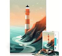 Puzzle pour Adultes 1000 pièces Vagues berceuses Phare Art de Bord précis Exercice Mental Jeu Amusant et Calme Activité d'anniversaire (38x26cm)