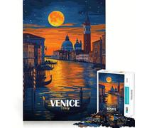 Puzzle pour Adultes 1000 pièces Venise Italie Scène de Nuit Découpe précise Jeu d'art cognitif Jouet Détente Décoration Murale de Noël (38x52cm)