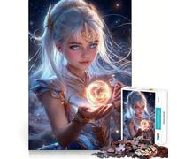 Puzzle pour Adultes 1000 pièces Vierge céleste avec orbe Illustration épurée,Jeu de logique Amusant et Relaxant Cadeau apaisant pour Noël (50x75cm)