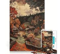 Puzzle pour Adultes 1000 pièces Village d'automne sous la Pluie Décoration Clean Fit Jeu de réflexion Jeu de détente Décoration d'anniversaire Cadeau (38x52cm)