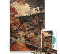 Puzzle pour Adultes 1000 pièces Village d'automne sous la Pluie Jeu d'adresse et de réflexion Jeu Gratuit Scène de Noël (50x75cm)