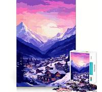 Puzzle pour Adultes 1000 pièces Village enneigé européen Art Découpe de qualité supérieure Jeu de réflexion et de détente Décoration Murale de Noël (38x26cm)
