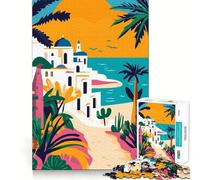 Puzzle pour Adultes 1000 pièces Village méditerranéen Tunisie Assemblage Lisse Amusant Résolution de problèmes Jeu décontracté Idéal pour Un Anniversaire ou Une activité Artistique (38x26cm)