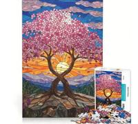 Puzzle pour Adultes 1000 pièces Vitrail Cerisier en Fleurs Jeu Amusant Décompression intellectuelle Renforcement de l'amour Entre Couples 38x26cm
