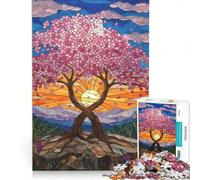 Puzzle pour Adultes 1000 pièces Vitrail Cerisier en Fleurs Jeu Manuel Analyse et logique Cadeau pour Les Amis et la Famille 50x75cm