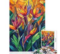 Puzzle pour Adultes 1000 pièces Vitrail Oiseau de Paradis Fleurs Jeu Impossible Défi Difficile Jouet éducatif Renforce l'amour Entre Les Couples (50X75cm)