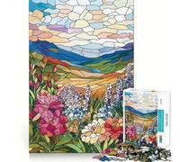 Puzzle pour Adultes 1000 pièces Vitrail Paysage de Montagne Art aux Bords précis Jeu d'adresse créative Jeu de détente Décoration de Noël (50x75cm)