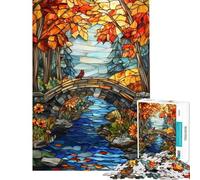 Puzzle pour Adultes 1000 pièces Vitrail Pont d'automne Puzzle Adulte à Monter soi-même Décoration Murale Cadeau Unique pour Anniversaire et Noël (Dimensions 38x52cm)