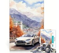 Puzzle pour Adultes 1000 pièces Voiture Aquarelle Découpe de qualité supérieure Jeu de logique Amusant et Facile à Jouer Décoration Murale de Noël (50x75cm)