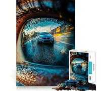 Puzzle pour Adultes 1000 pièces Voiture Bleue dans l'œil Découpe Impeccable Amusant,Jeu de réflexion,Divertissement pour Les Moments de détente,décoration de Noël (38x52cm)