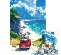 Puzzle pour Adultes 1000 pièces Voiture Rouge sur Une Falaise côtière Jeu de Puzzle Stimulant à compléter Jouet éducatif à Monter soi-même pour Les 14 Ans et Plus (38x26cm)