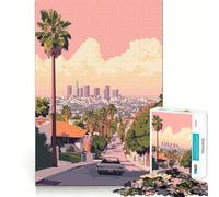Puzzle pour Adultes 1000 pièces Vue de la Skyline de Los Angeles Décoration aux Bords Nets Jeu de réflexion et de détente Cadeau Artistique de Noël (38x52cm)