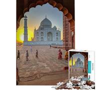 Puzzle pour Adultes 1000 pièces Vue du Coucher de Soleil sur Le Taj Mahal Puzzle de 1000 pièces décoration intérieure Jouet Anti-Stress Divertissement Familial et soirée Jeux (38x52cm)