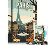 Puzzle pour Adultes 1000 pièces Vue sur Balcon à Paris Tour Eiffel Décoration soignée Jeu de réflexion et de détente Cadeau Artistique de Noël (50x75cm)