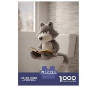 Puzzle pour Adultes 1000 Pièces Wolf Plush Reading on Toilet Puzzle Jeux Relaxants Défi Difficile Cadeaux Uniques pour Anniversaire Et Noël 52x38cm/1000pcs